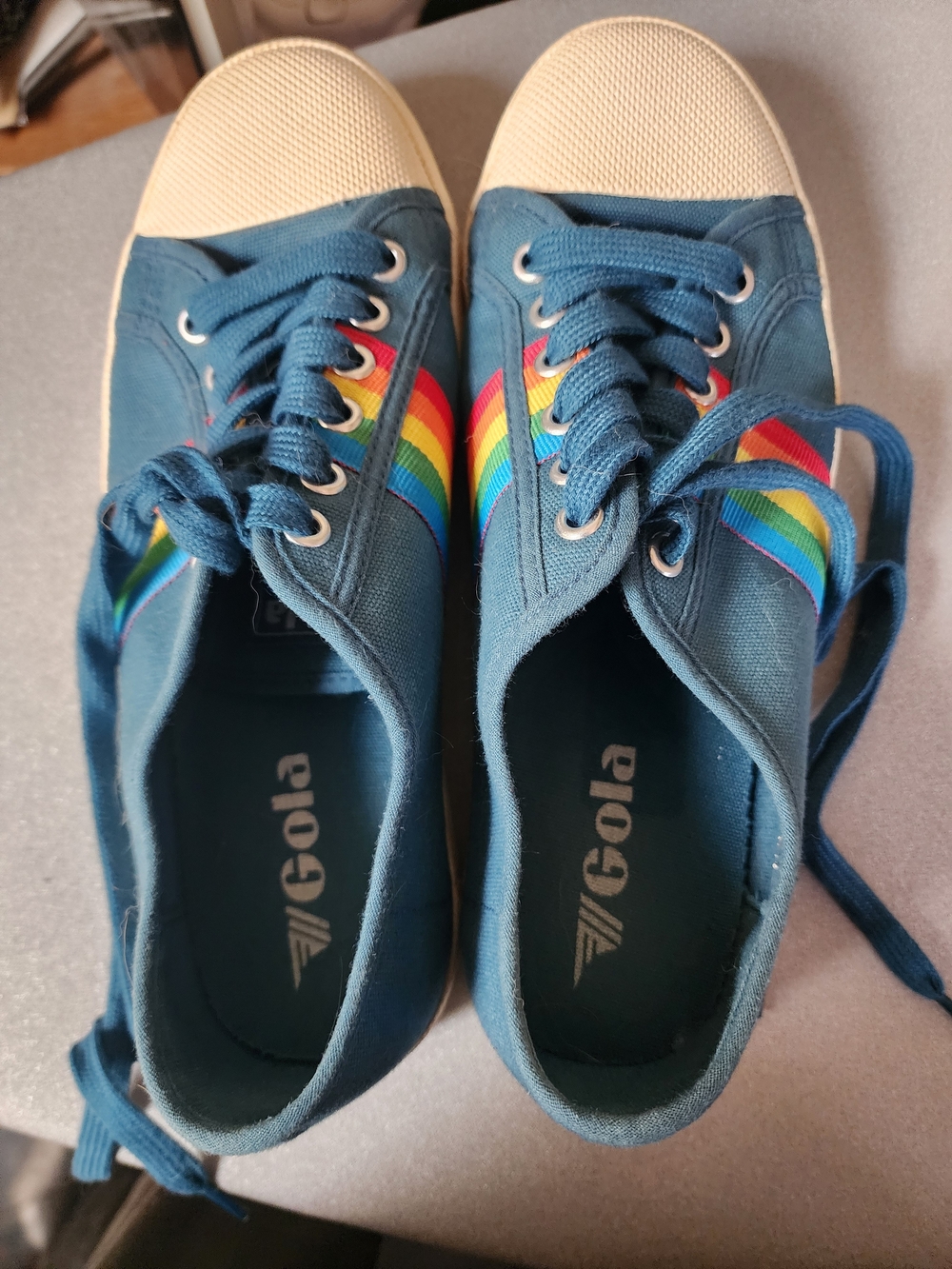 Gola Blue Canvas Sneakers with Rainbow Stripe - Picture 2 of 8